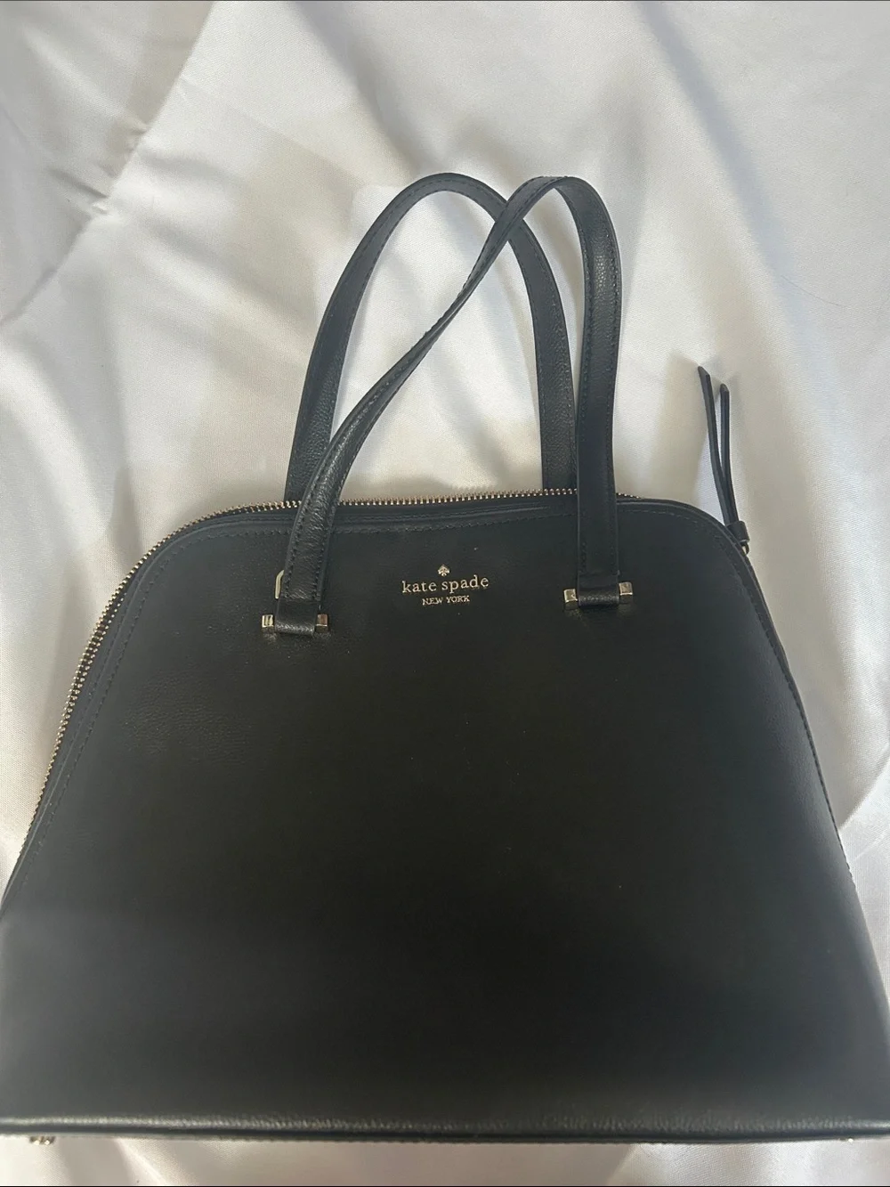kate spade black leather dome satchel with gold logo